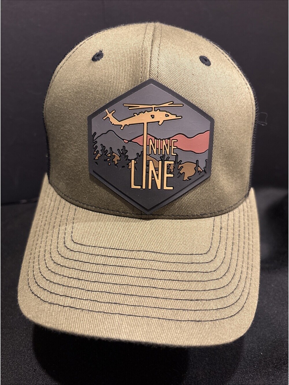 NEW NWOT Nine Line Apparel Mens Green Trucker Mesh Hat Adjustable Patch Cap USA